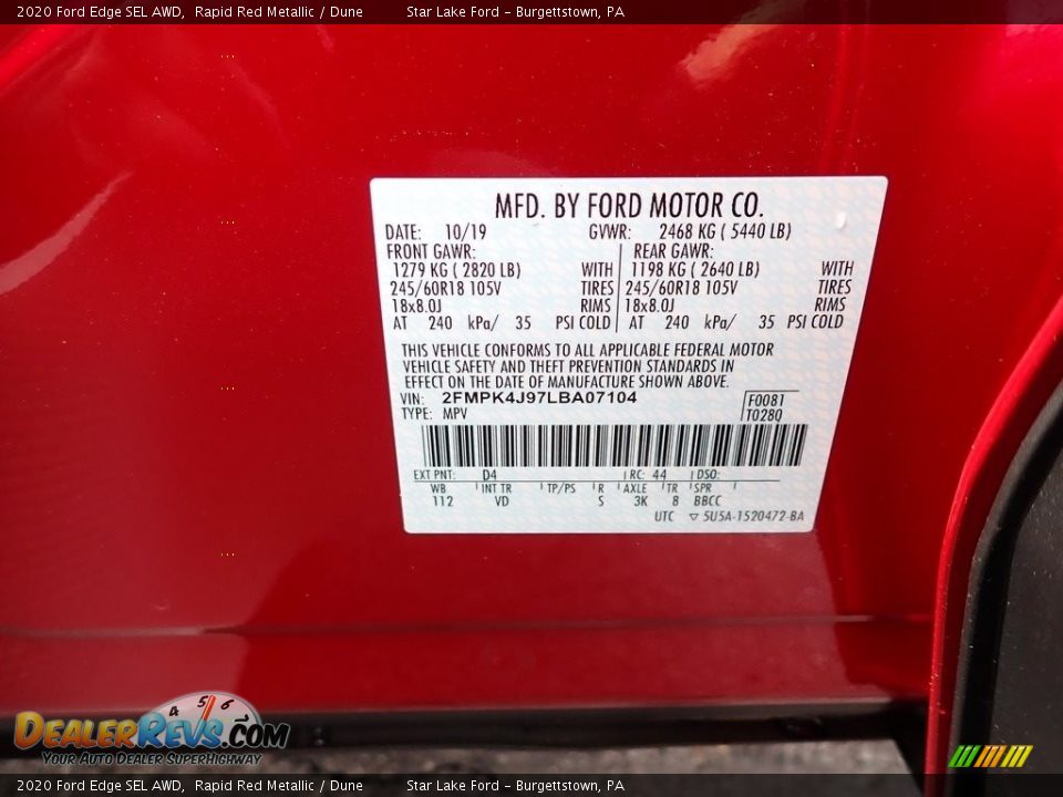 2020 Ford Edge SEL AWD Rapid Red Metallic / Dune Photo #14