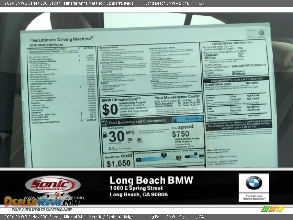 2020 BMW 3 Series 330i Sedan Mineral White Metallic / Canberra Beige Photo #10