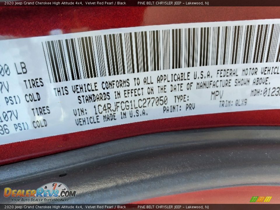 2020 Jeep Grand Cherokee High Altitude 4x4 Velvet Red Pearl / Black Photo #12