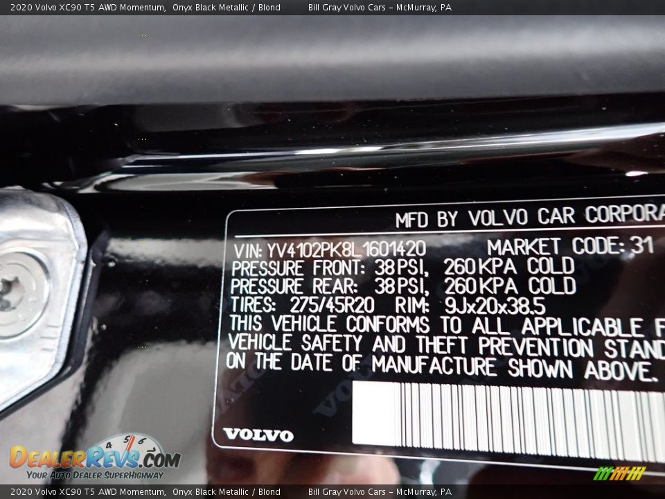 2020 Volvo XC90 T5 AWD Momentum Onyx Black Metallic / Blond Photo #11