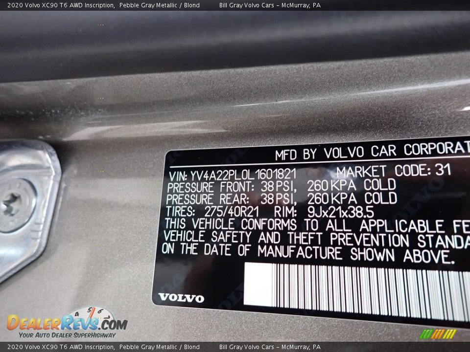 2020 Volvo XC90 T6 AWD Inscription Pebble Gray Metallic / Blond Photo #11