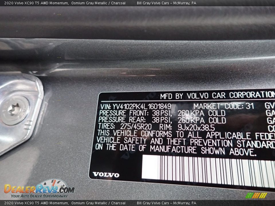 2020 Volvo XC90 T5 AWD Momentum Osmium Gray Metallic / Charcoal Photo #11