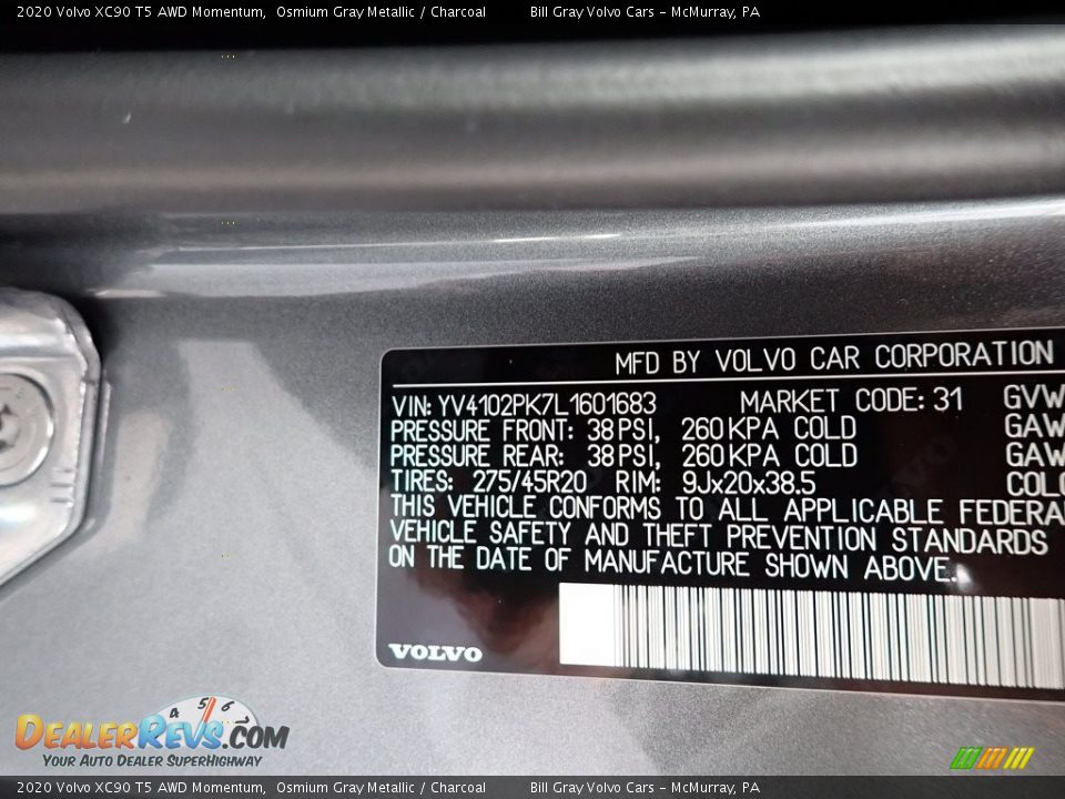 2020 Volvo XC90 T5 AWD Momentum Osmium Gray Metallic / Charcoal Photo #11