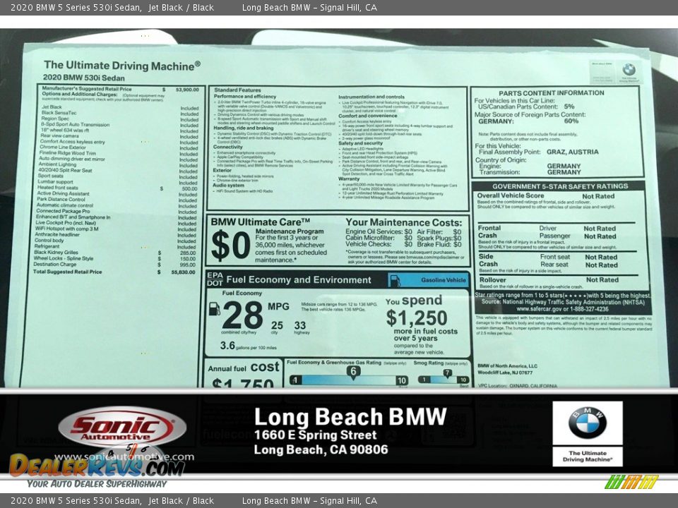 2020 BMW 5 Series 530i Sedan Jet Black / Black Photo #17