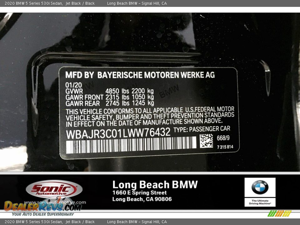 2020 BMW 5 Series 530i Sedan Jet Black / Black Photo #18