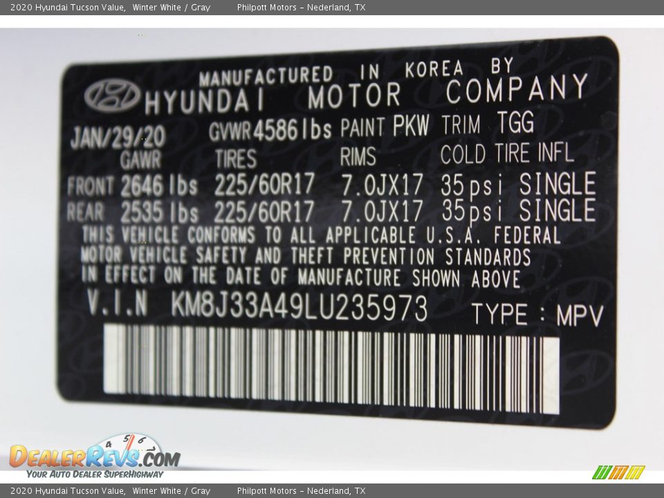 2020 Hyundai Tucson Value Winter White / Gray Photo #24