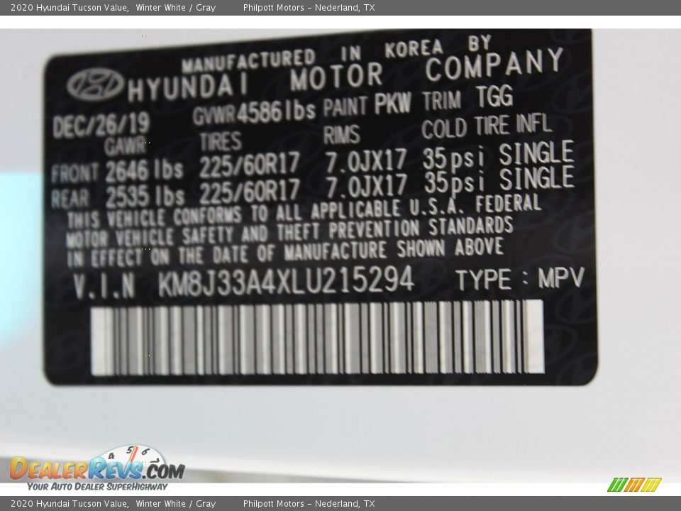 2020 Hyundai Tucson Value Winter White / Gray Photo #24