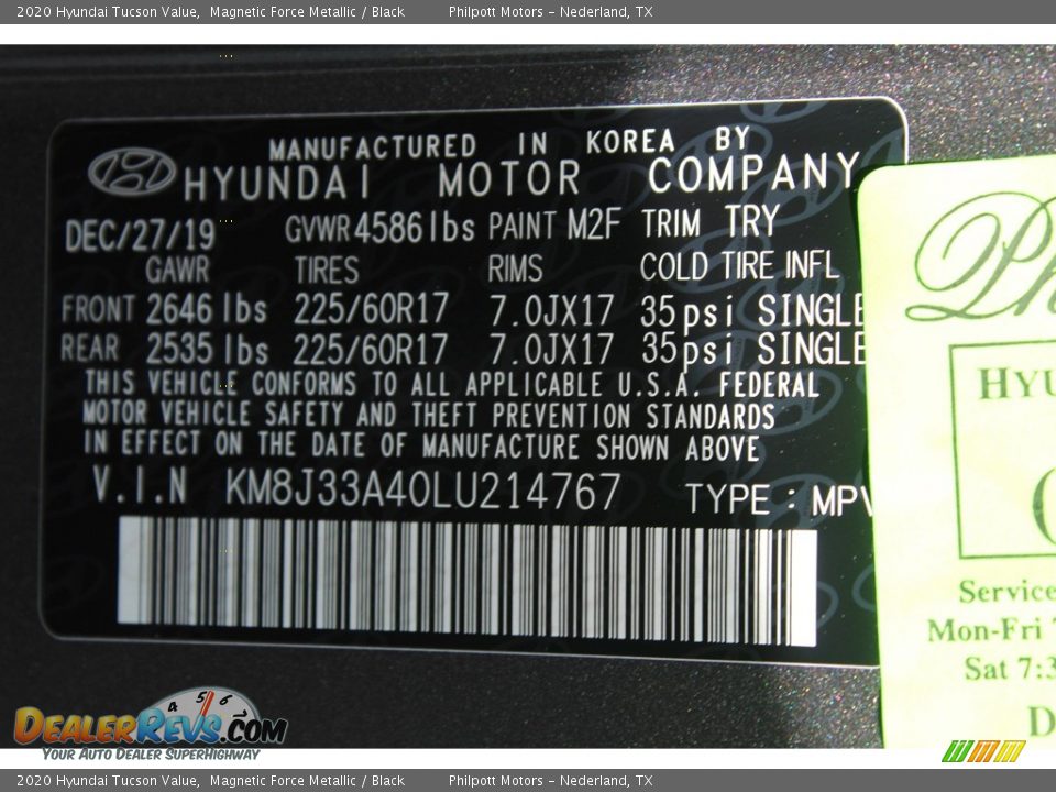 2020 Hyundai Tucson Value Magnetic Force Metallic / Black Photo #25