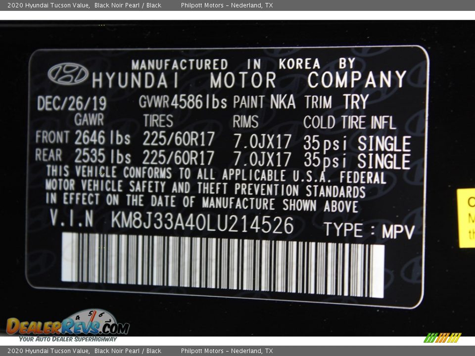 2020 Hyundai Tucson Value Black Noir Pearl / Black Photo #24