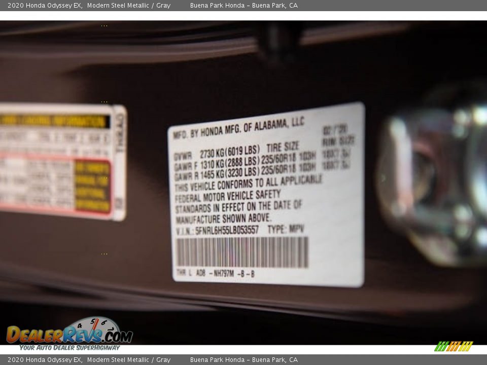 2020 Honda Odyssey EX Modern Steel Metallic / Gray Photo #18