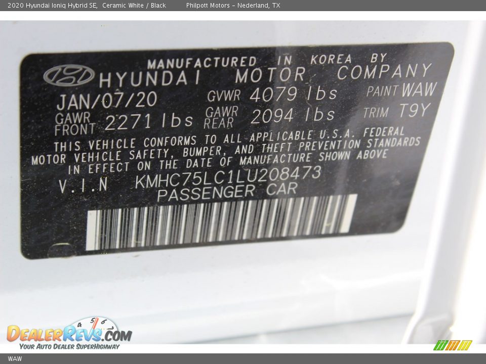 Hyundai Color Code WAW Ceramic White