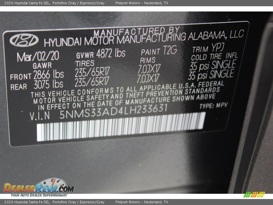 2020 Hyundai Santa Fe SEL Portofino Gray / Espresso/Gray Photo #24