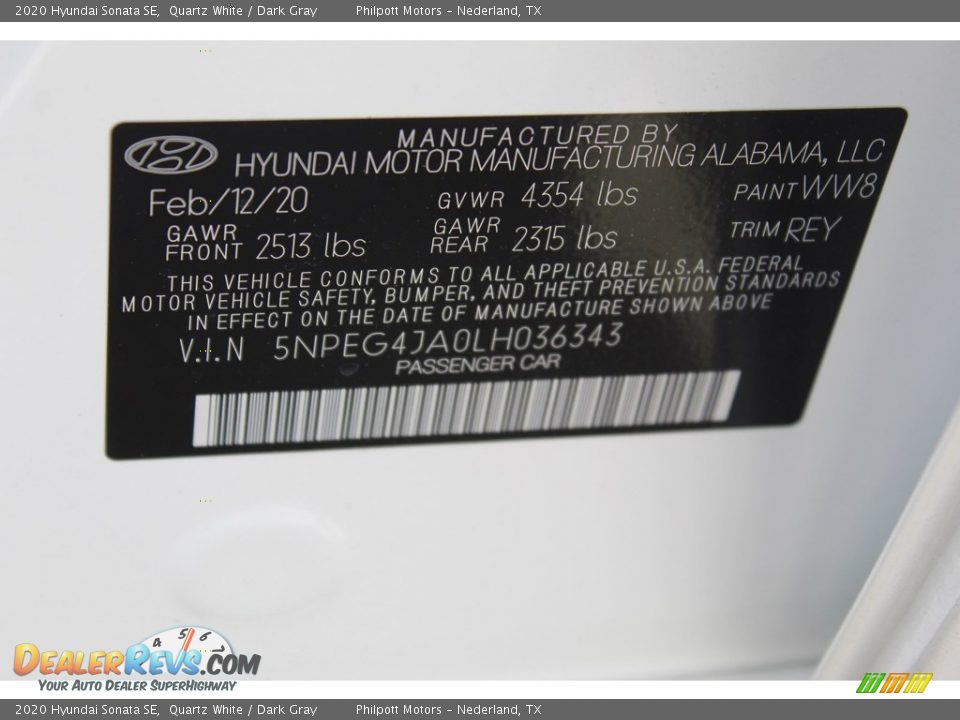 2020 Hyundai Sonata SE Quartz White / Dark Gray Photo #23