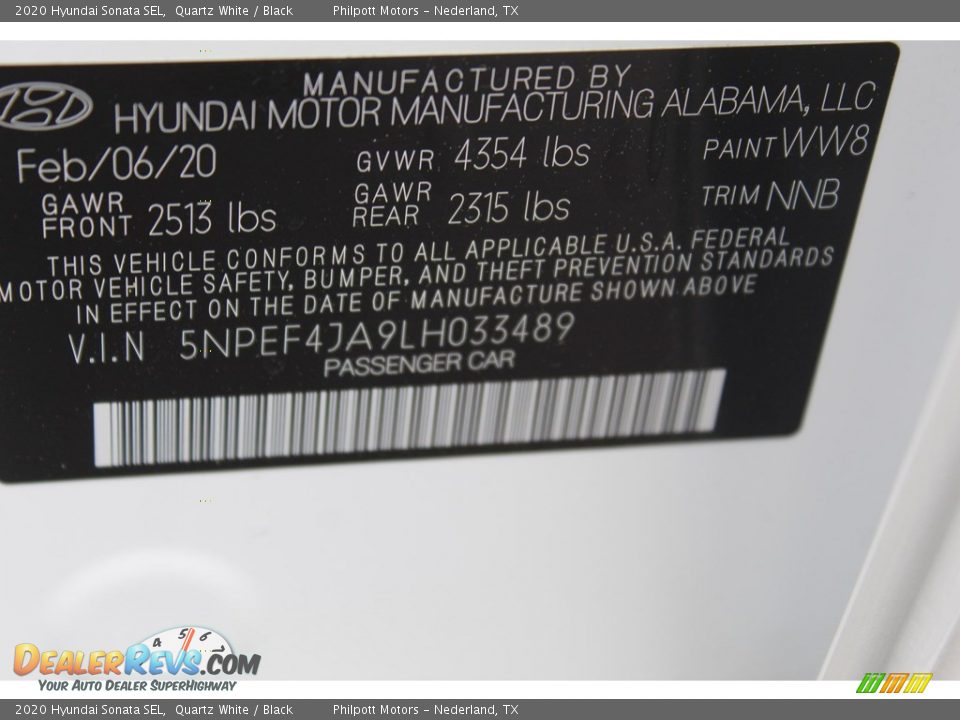 2020 Hyundai Sonata SEL Quartz White / Black Photo #24