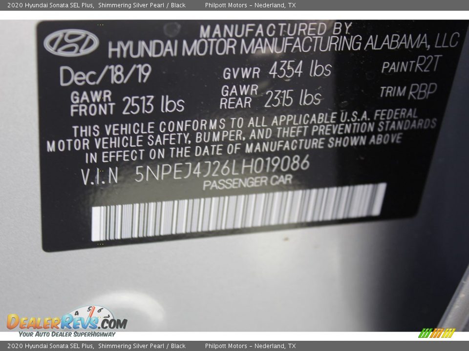 2020 Hyundai Sonata SEL Plus Shimmering Silver Pearl / Black Photo #25