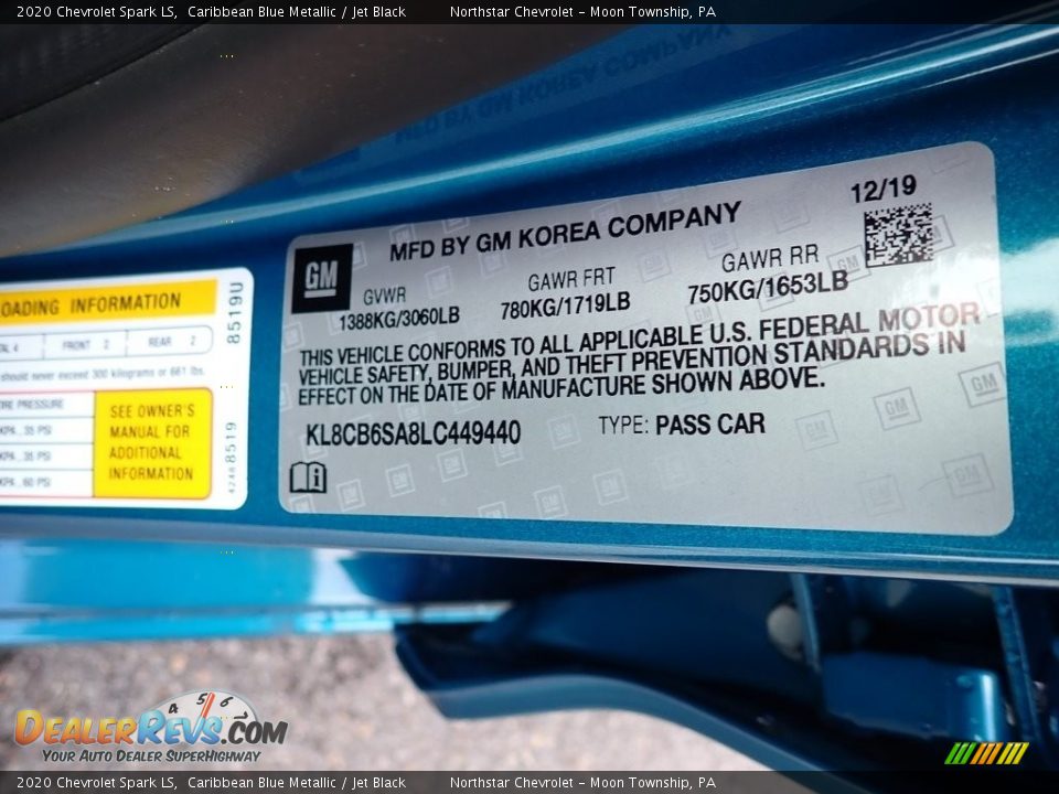 2020 Chevrolet Spark LS Caribbean Blue Metallic / Jet Black Photo #16