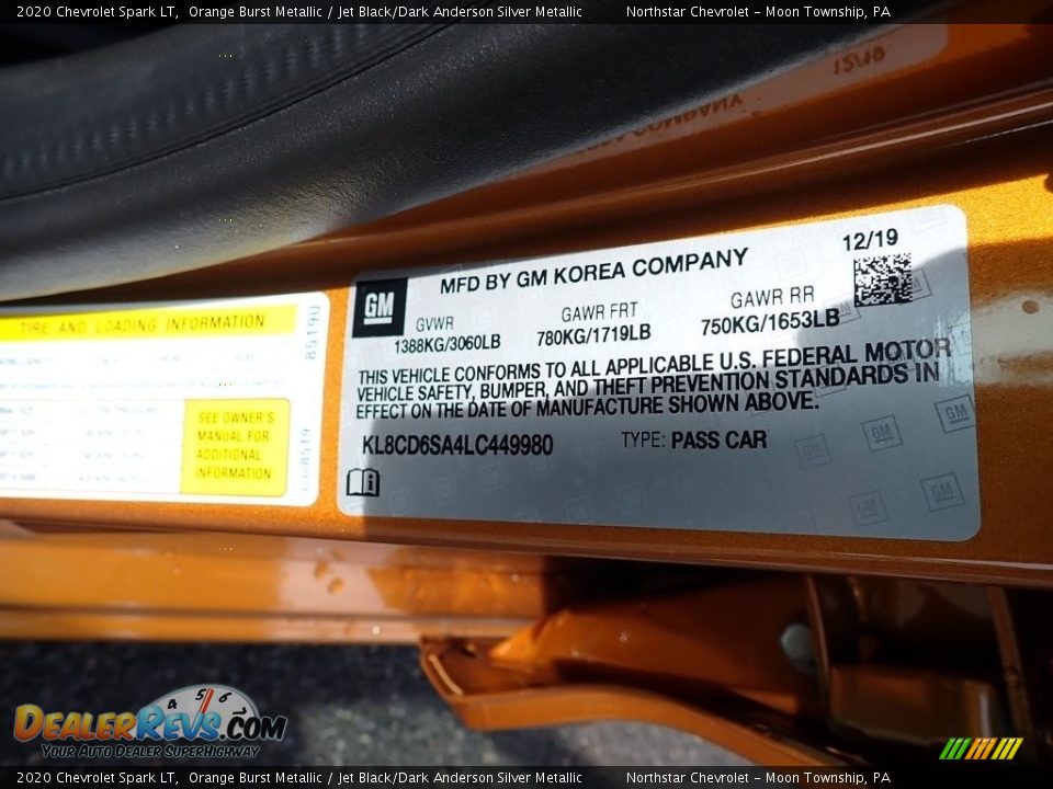 2020 Chevrolet Spark LT Orange Burst Metallic / Jet Black/Dark Anderson Silver Metallic Photo #16