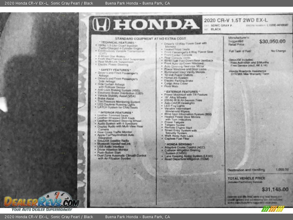 2020 Honda CR-V EX-L Sonic Gray Pearl / Black Photo #35