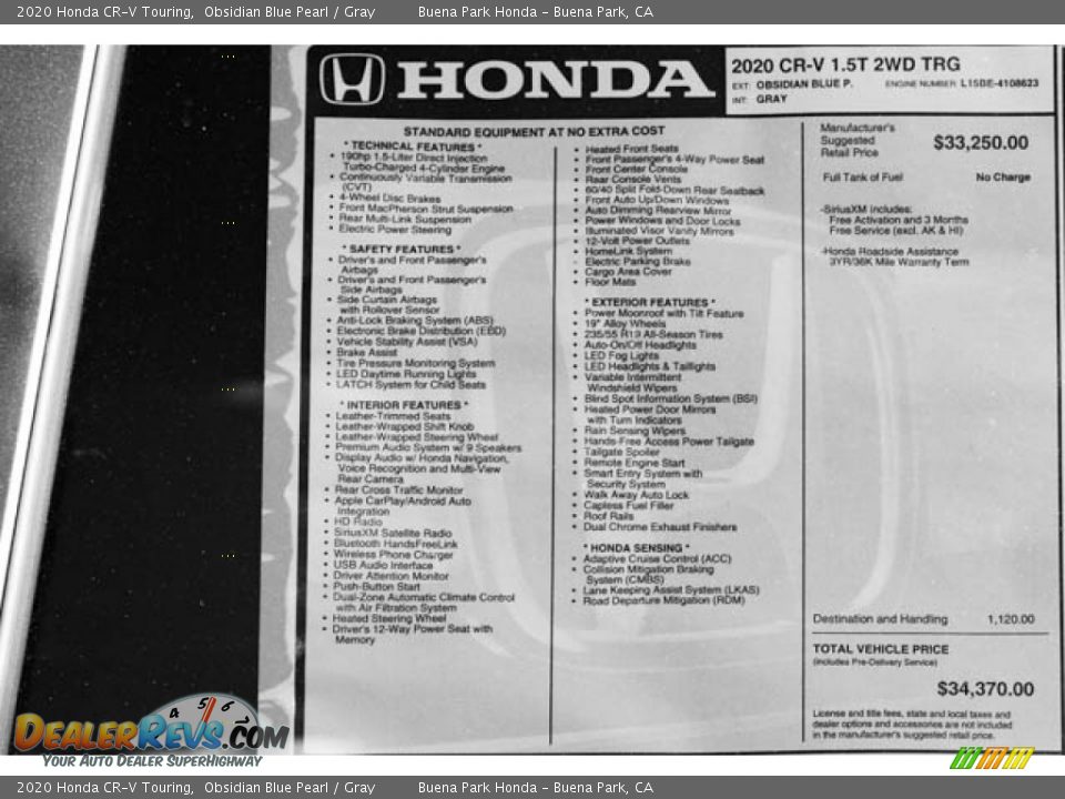 2020 Honda CR-V Touring Obsidian Blue Pearl / Gray Photo #32