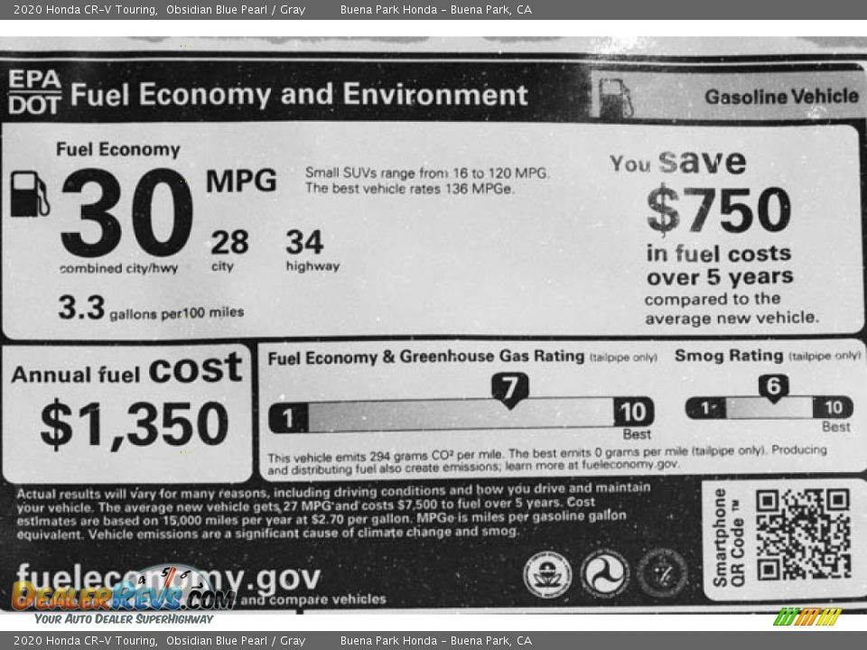 2020 Honda CR-V Touring Obsidian Blue Pearl / Gray Photo #33