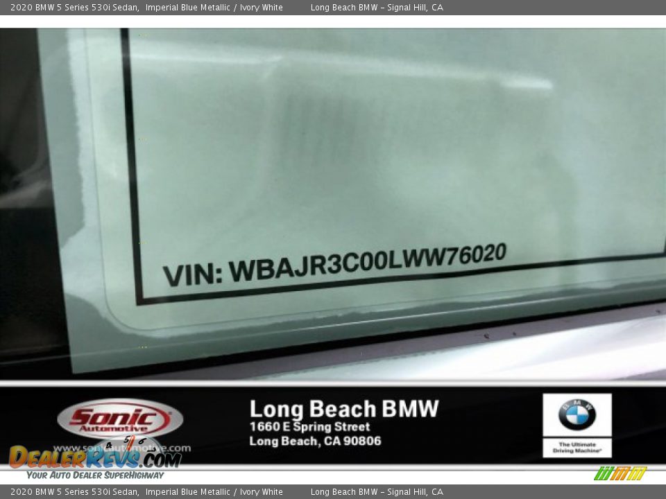 2020 BMW 5 Series 530i Sedan Imperial Blue Metallic / Ivory White Photo #18