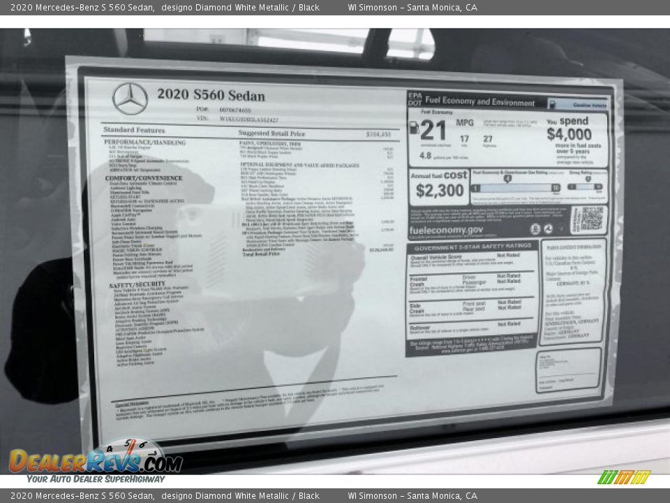 2020 Mercedes-Benz S 560 Sedan designo Diamond White Metallic / Black Photo #10