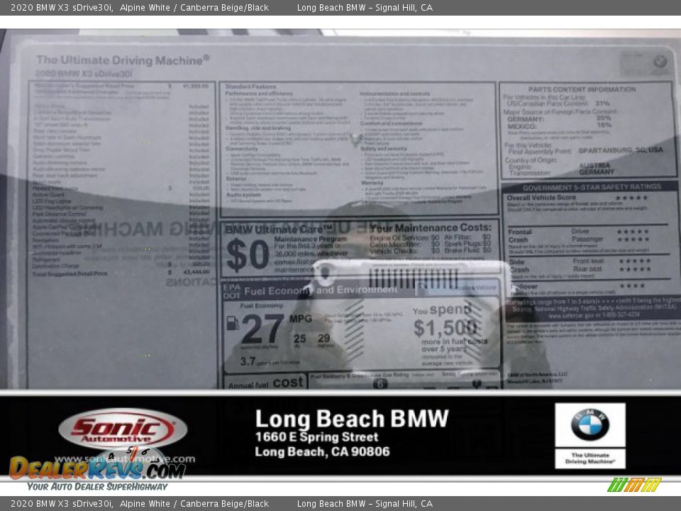 2020 BMW X3 sDrive30i Alpine White / Canberra Beige/Black Photo #17