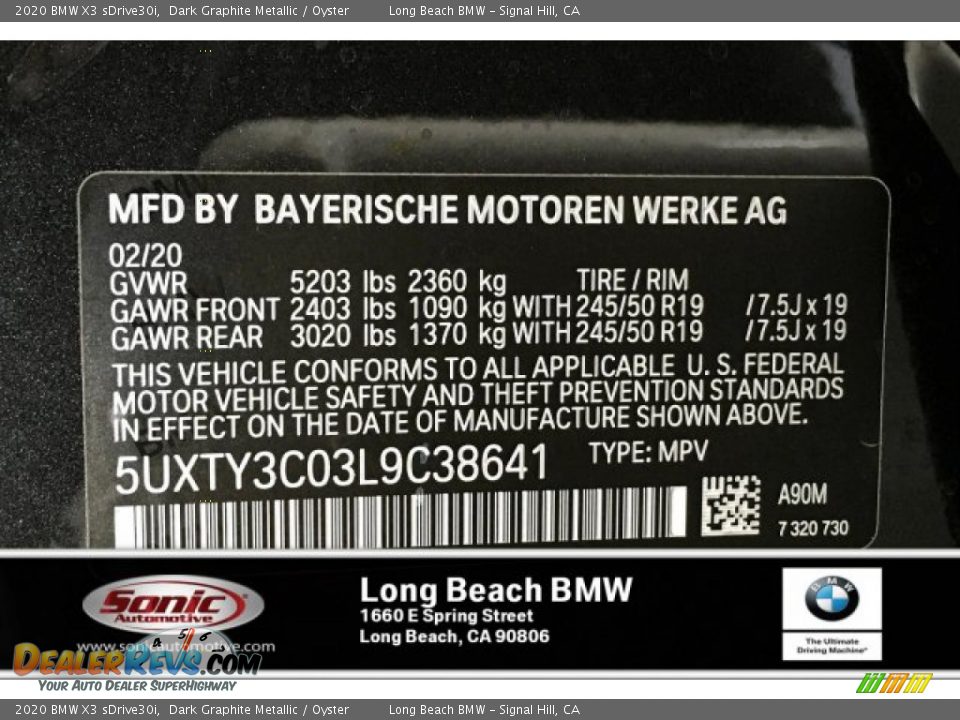 2020 BMW X3 sDrive30i Dark Graphite Metallic / Oyster Photo #18