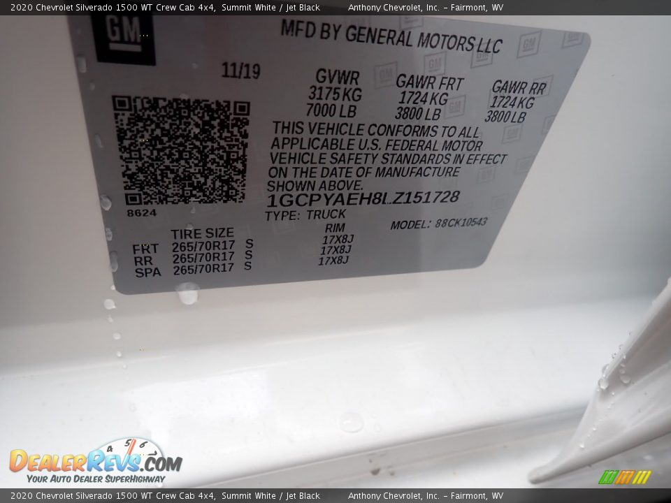 2020 Chevrolet Silverado 1500 WT Crew Cab 4x4 Summit White / Jet Black Photo #14