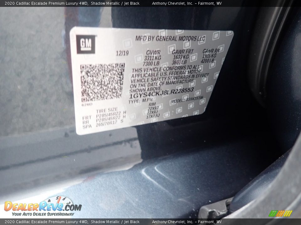 2020 Cadillac Escalade Premium Luxury 4WD Shadow Metallic / Jet Black Photo #14