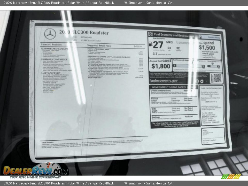 2020 Mercedes-Benz SLC 300 Roadster Polar White / Bengal Red/Black Photo #10