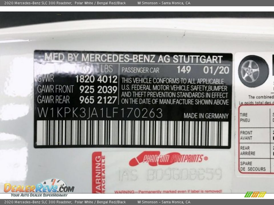 2020 Mercedes-Benz SLC 300 Roadster Polar White / Bengal Red/Black Photo #11