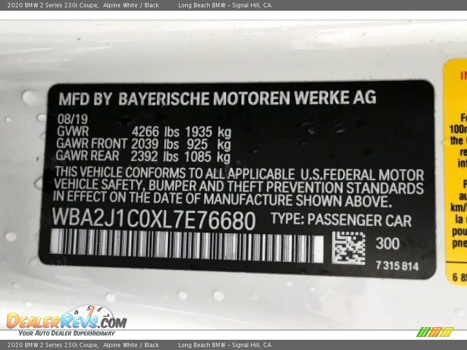 2020 BMW 2 Series 230i Coupe Alpine White / Black Photo #11