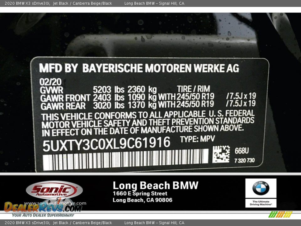 2020 BMW X3 sDrive30i Jet Black / Canberra Beige/Black Photo #18