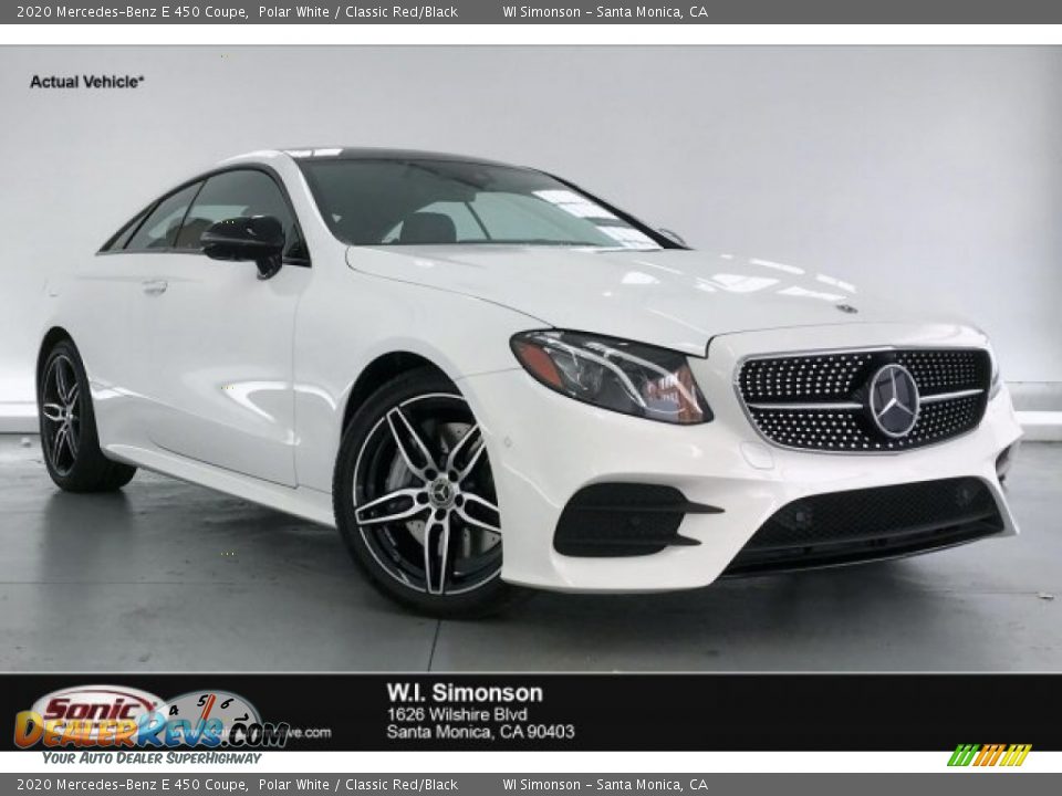 2020 Mercedes-Benz E 450 Coupe Polar White / Classic Red/Black Photo #1