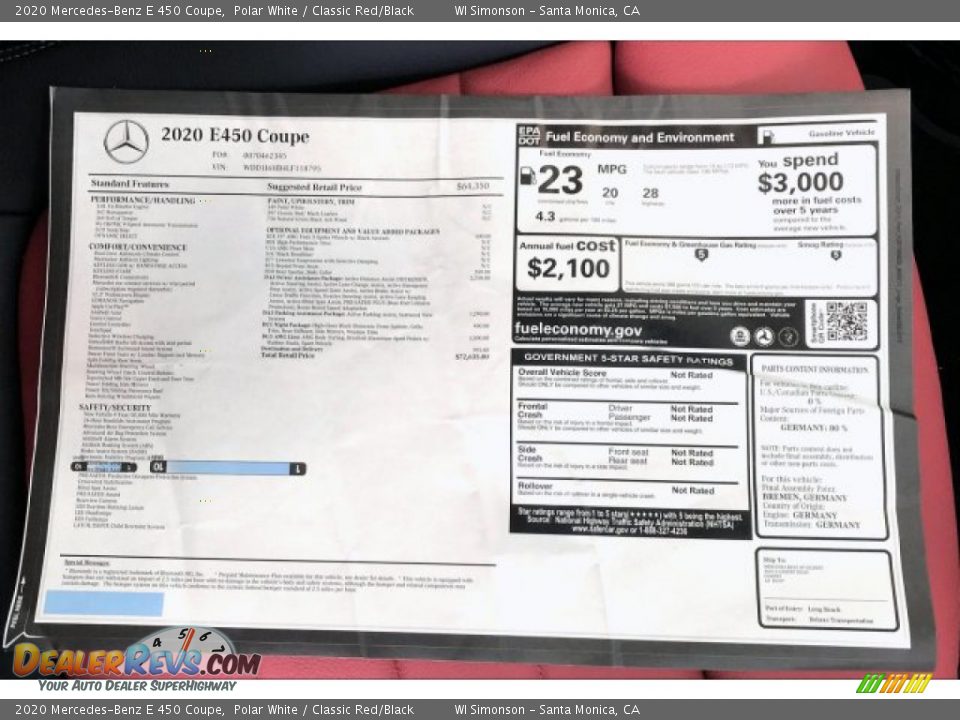 2020 Mercedes-Benz E 450 Coupe Polar White / Classic Red/Black Photo #10