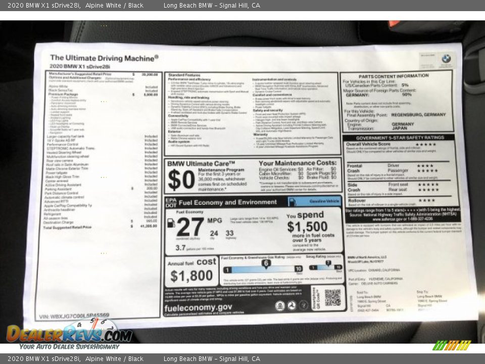 2020 BMW X1 sDrive28i Alpine White / Black Photo #10