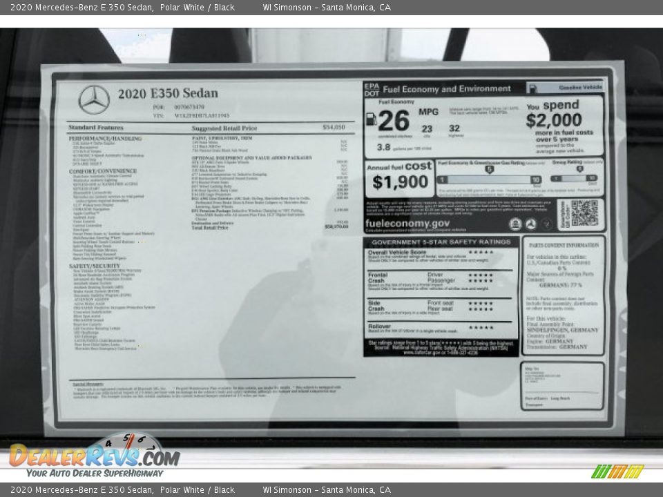 2020 Mercedes-Benz E 350 Sedan Polar White / Black Photo #10