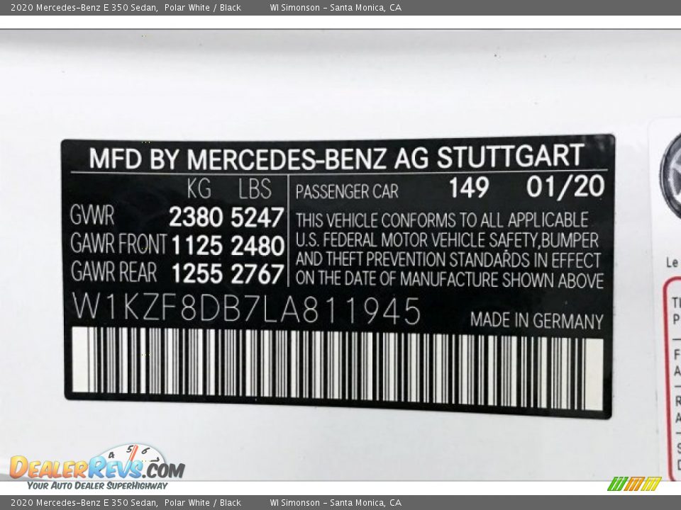 2020 Mercedes-Benz E 350 Sedan Polar White / Black Photo #11