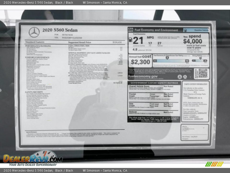 2020 Mercedes-Benz S 560 Sedan Black / Black Photo #10