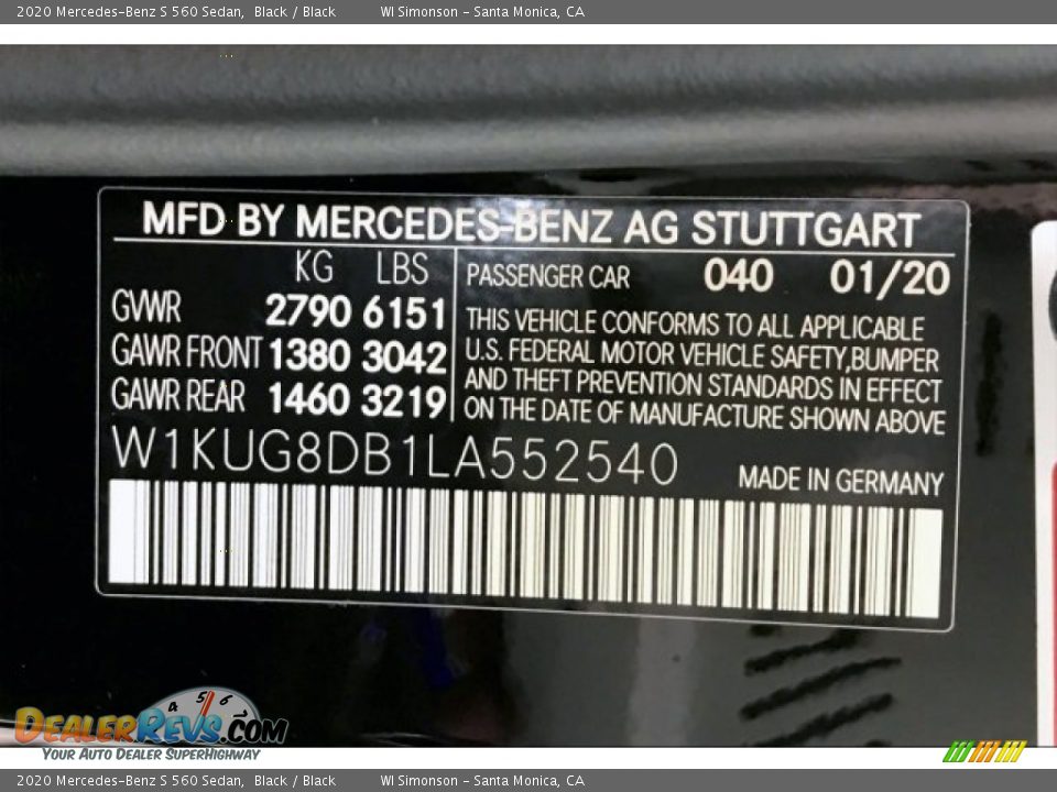 2020 Mercedes-Benz S 560 Sedan Black / Black Photo #11