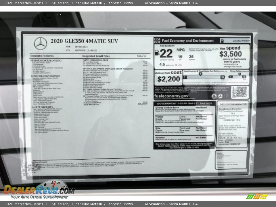 2020 Mercedes-Benz GLE 350 4Matic Lunar Blue Metallic / Espresso Brown Photo #10