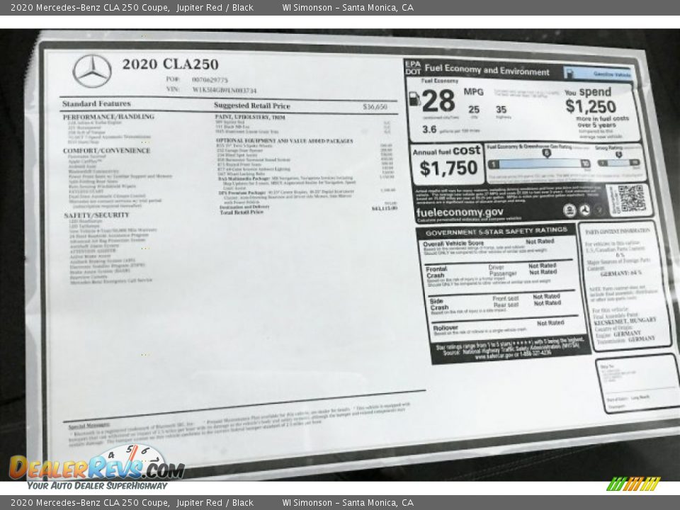 2020 Mercedes-Benz CLA 250 Coupe Jupiter Red / Black Photo #10