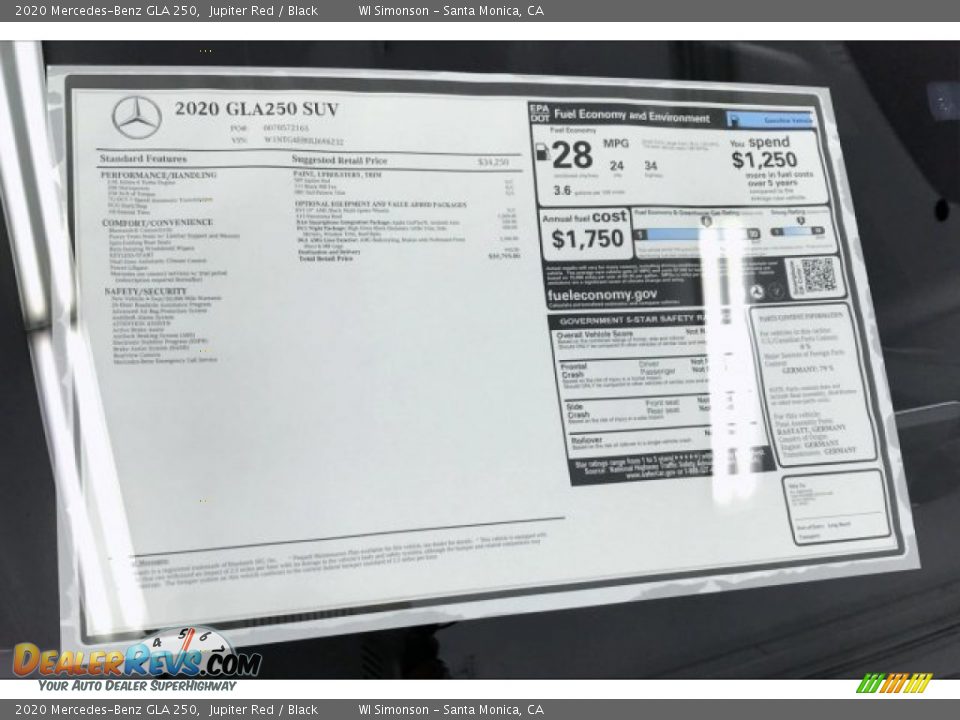 2020 Mercedes-Benz GLA 250 Jupiter Red / Black Photo #10