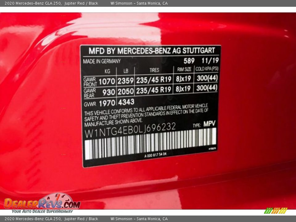 2020 Mercedes-Benz GLA 250 Jupiter Red / Black Photo #11