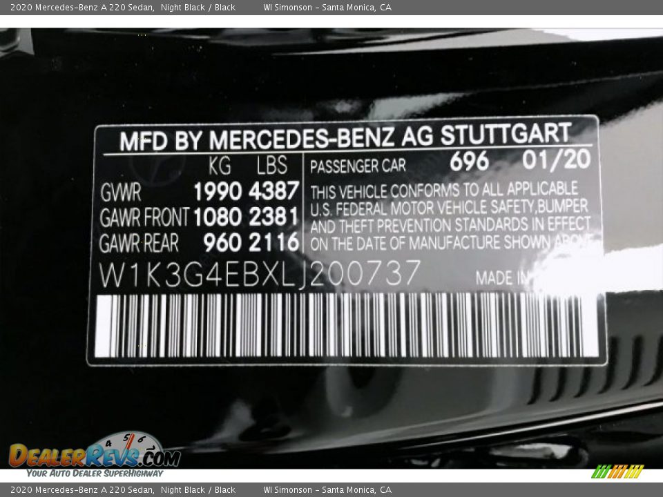 2020 Mercedes-Benz A 220 Sedan Night Black / Black Photo #11