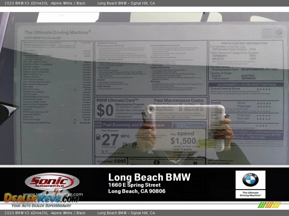 2020 BMW X3 sDrive30i Alpine White / Black Photo #17