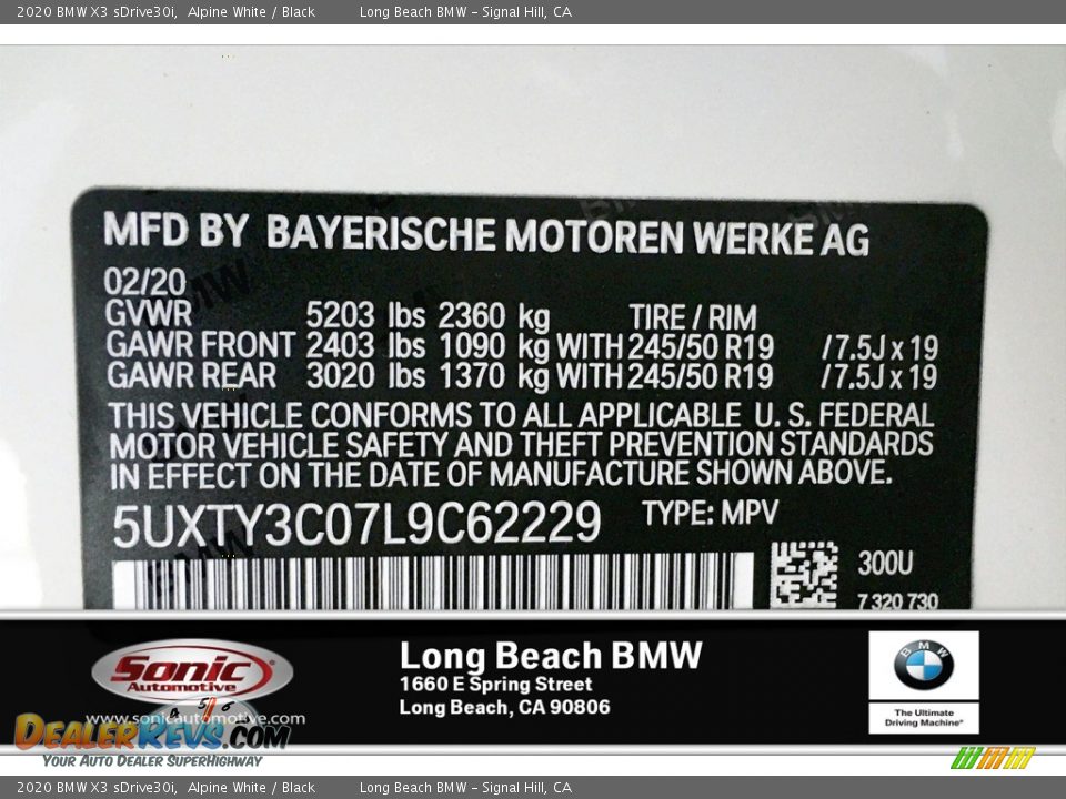 2020 BMW X3 sDrive30i Alpine White / Black Photo #18