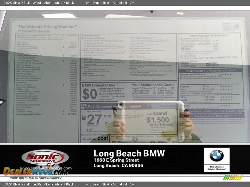 2020 BMW X3 sDrive30i Alpine White / Black Photo #17