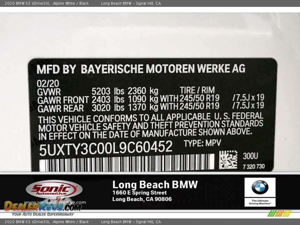 2020 BMW X3 sDrive30i Alpine White / Black Photo #18